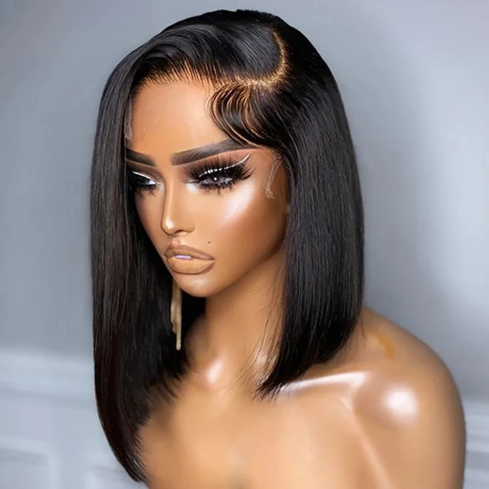 

Short Bob Wig Straight 13x1 Lace Closure Wig Brazilian Pre Plucked Transparent Lace Frontal Human Hair Wigs for Women Side Part