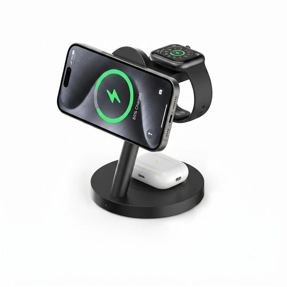 Qi2.2 25W Magnetic Fast Wireless Charging Dock with 45W Power Adapter For Apple iPhone 17 16 Pro Max Plus iWatch 11 10 AirPods