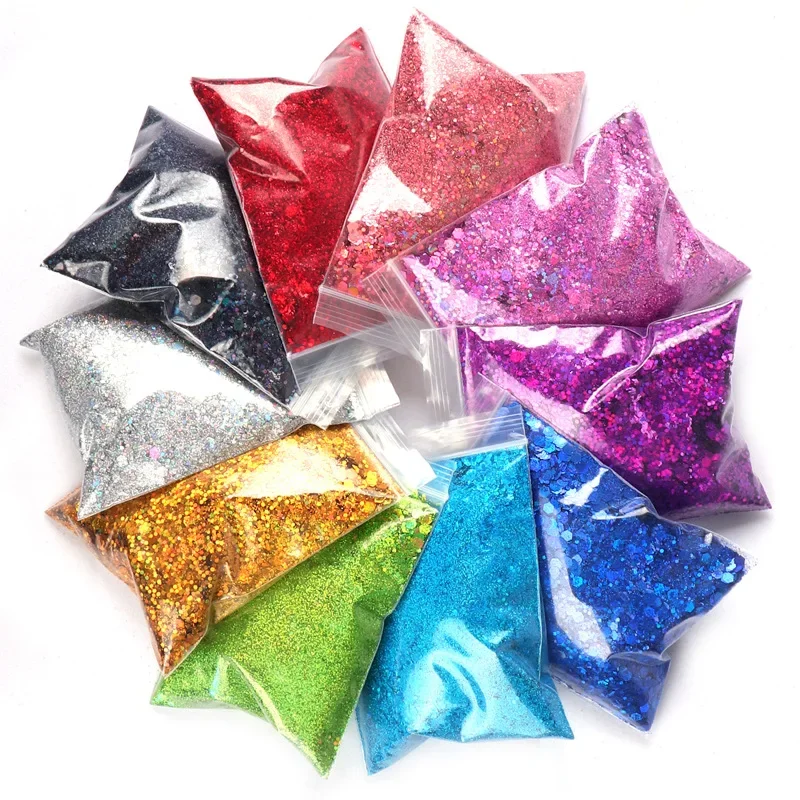 50G/Bag Hexagon Mixed Size Laser Manicure Glitter For Nails False Sequins Handmade DIY Filled Nail Art Decoration Accesorios