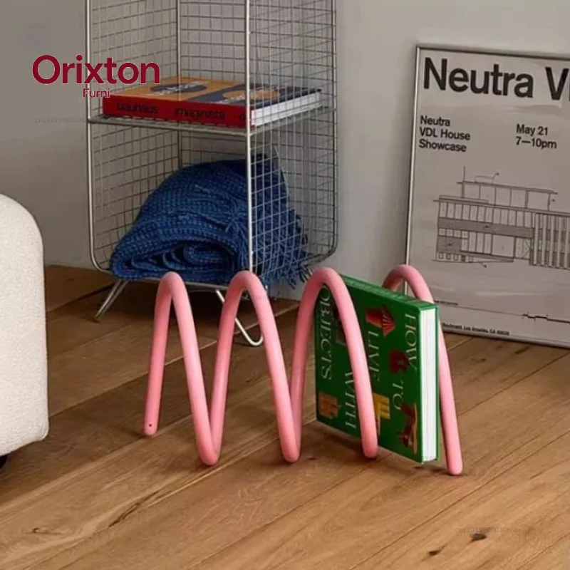 Creative Spring-Loaded Rotating Bookshelf INS Aesthetic Desktop Organizer Metal Office Book Holder Home Magazine Display Rack