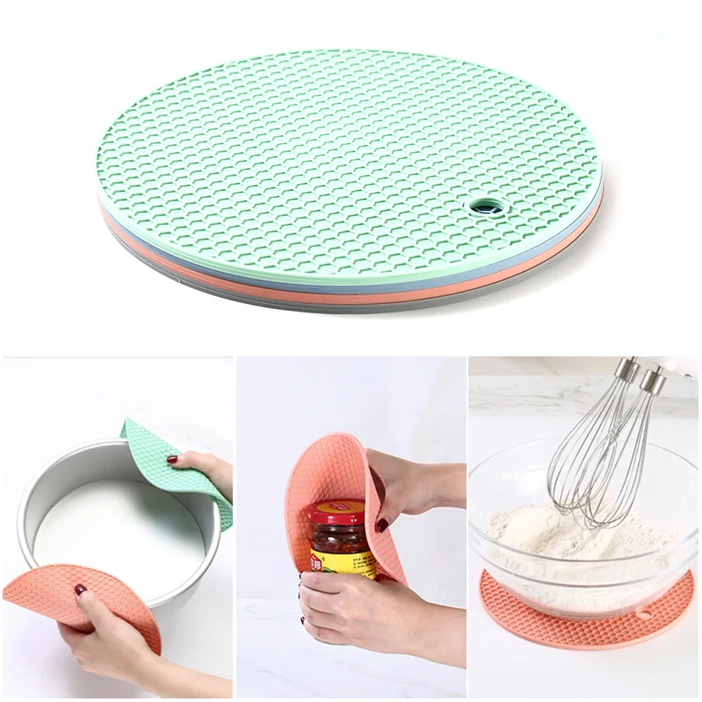 Silicone insulation pad round non-slip heat-resistant anti-scalding honeycomb microwave pad insulation pad thickened coaster