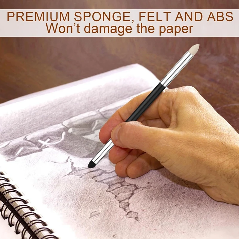 4Pcs Artist Blending Sponge Pen, 2 Sizes Double-Headed Blending Pen Sketch Rubbing Sponge Pastel Blending Stump Pencil