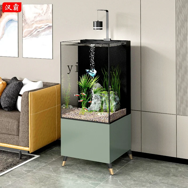 

fish tank living room small square tank bottom cabinet back filter ultra-white glass aquarium floor-to-ceiling household