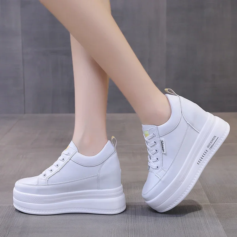 Woman spring Comfortable Breathable Women White Shoes 9CM Heels Height Increasing Platform Sneakers Casual Shoes