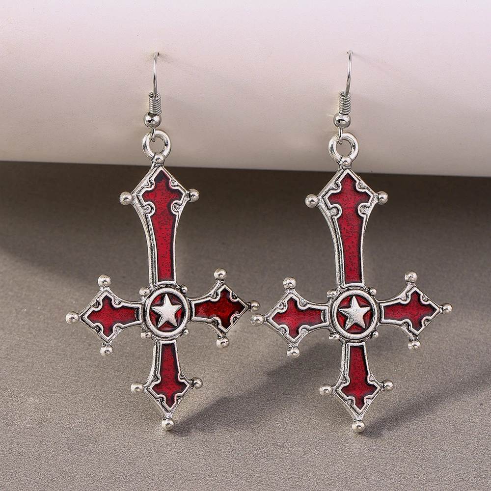 Aihua Gothic Pentagramm Umgekehrtes Kreuz Anhänger Ohrringe Halloween Kreuz Anhänger Ohrringe Teufel Luzifer Satan Satanischer Schmuck – Detail 6