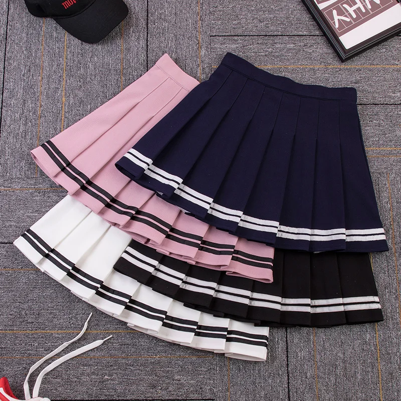 

High Waist Women's Skirts Striped Pleated Elastic Waist Female Sweet Mini Dance Plaid Skirt Y2k Korean England Style