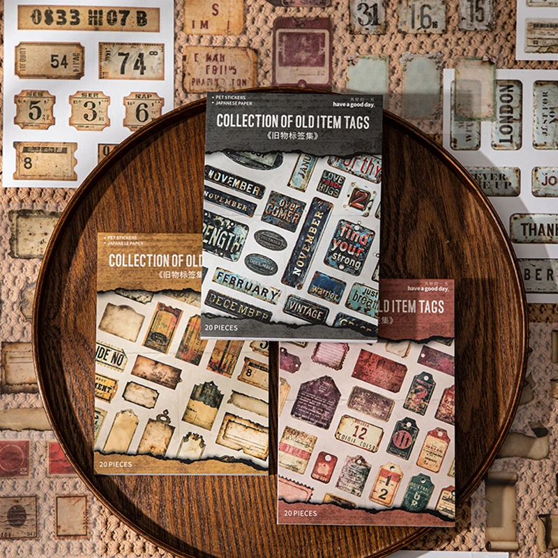 

Mr Paper 20pcs Old Stuff Label Collection Dual Material Die-cut Sticker Book DIY Handbook Collage Coffee Cup Diary Phone Case