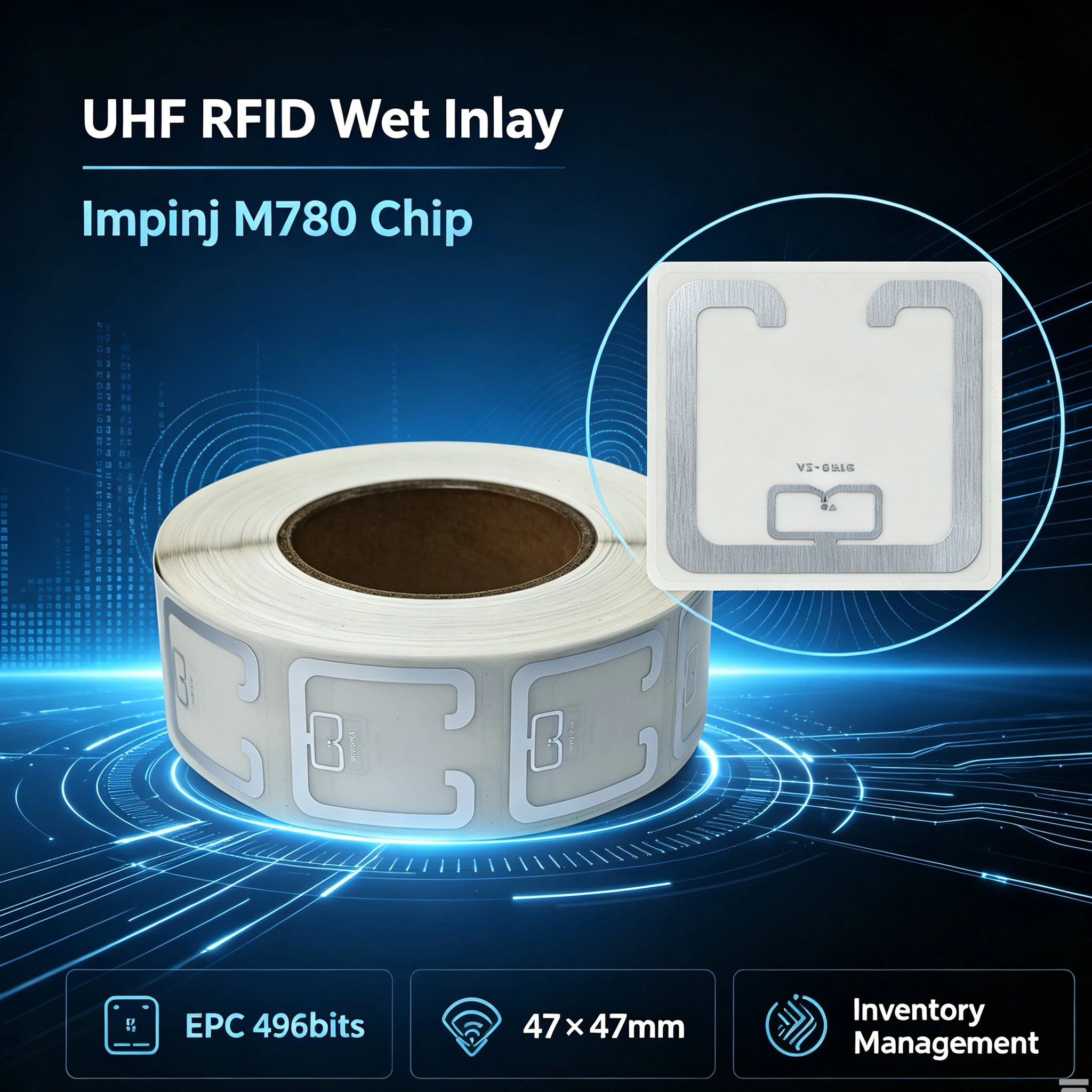 UHF RFID tag sticker Impinj M780 wet inlay 915mhz 900 868mhz 860-960MHZ EPCC1G2 6C smart adhesive passive RFID tags labelUHF RFI