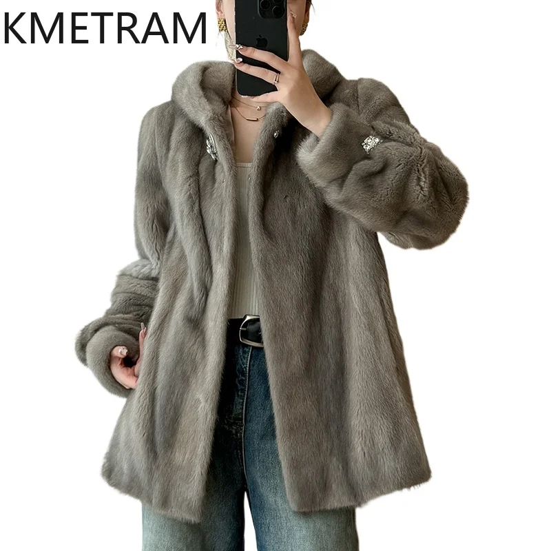 

Real Mink Fur Coat Woman Luxury Grey Fur Jacket with Hood High Quality Winter Women Clothing Furry Jackets 2025 шуба женская