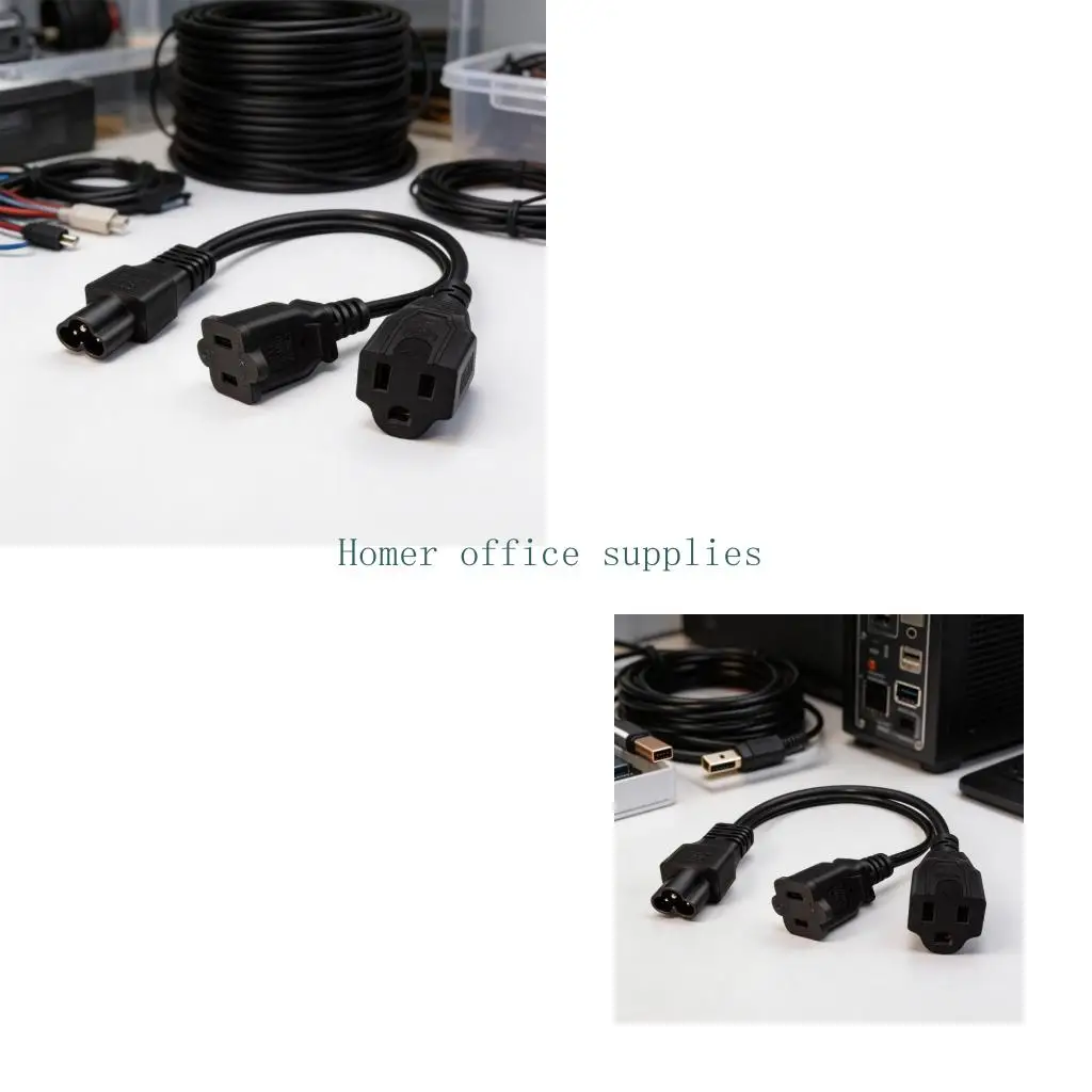 K43B Double Outlet Power Cord IEC320 To NEMA 1 15R And 5 15R 30Cm Length