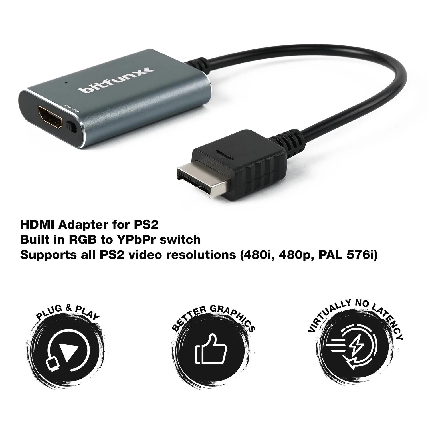 BitFunx Adattatore convertitore compatibile HDMI della migliore qualità per Sony PS2 a TV moderna inclusa interruttore RGB/componente