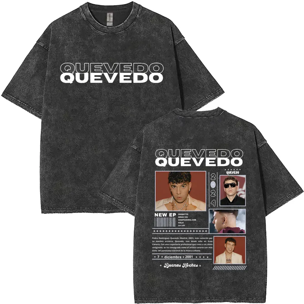 

Rapper QUEVEDO Vintage Washed T-shirts Men Women Fashion Hip Hop Oversized Short Sleeve T-shirt Casual Retro T Shirts Streetwear