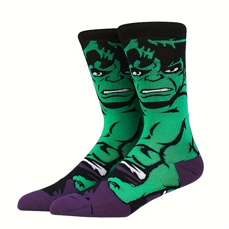 10 Pairs of Men\'s Fashionable Cartoon Anime Superhero Pattern Outdoor Sports Socks Soft and Comfortable Pressure Socks