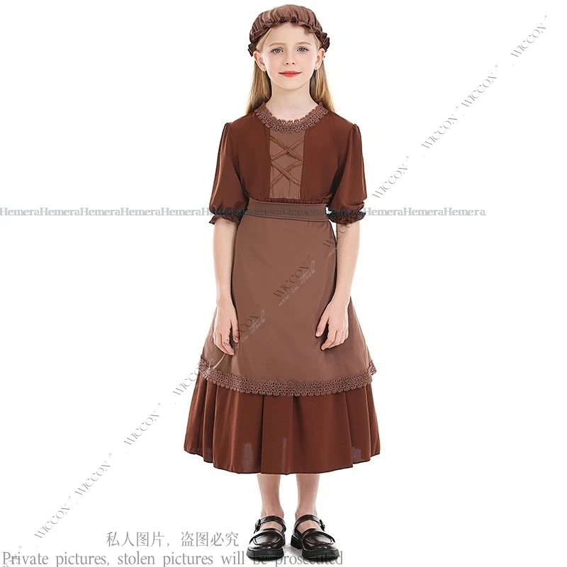 Centenarian Oma Dunkelbraun Wolf Oma Cosplay Maid Kostüm Spitze Kind Mädchen Kleid Braun Halloween Party Verkleidung Set