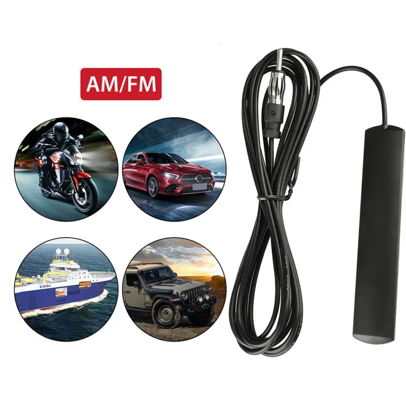 FM/AM Car Patch Radio Antenna Signal Intensifier Adhesive Mount Hidden Patch Antenna for Vehicle Truck Motorcycle Boat 5M