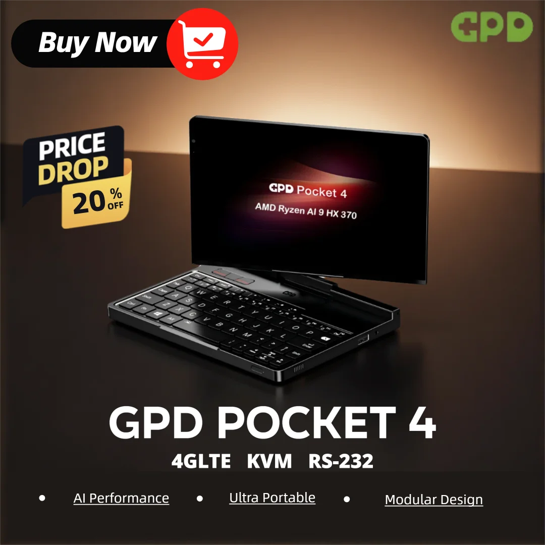 Ready Stock ! Original New GPD Pocket4 8.8-inch AMD AI 9 HX 370 64GB RAM 2TB NVMe Mini Laptop Computer for business GPD pocket 4