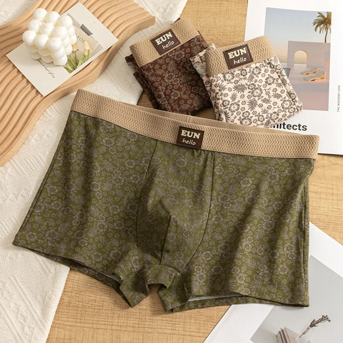 1/3Pcs/set Classical Floral Print Chinese Style Men's Underwear Breathable Men Underpant Antibacterial Men's Boxer Shorts