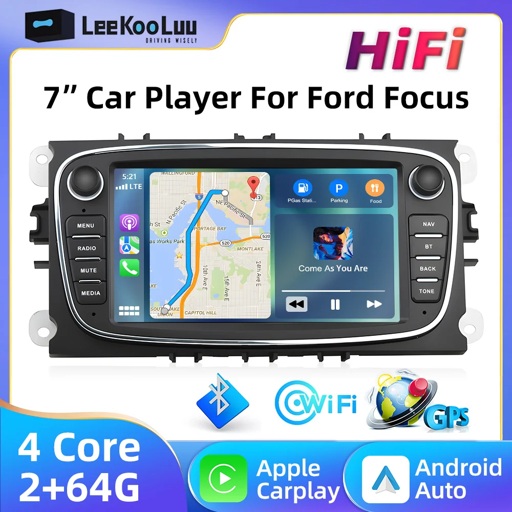 LeeKooLuu Carplay Android Auto 2 Din Car Radio for FORD Focus Mondeo S-MAX C-MAX Galaxy Multimedia Video Player GPS Stereo Wifi