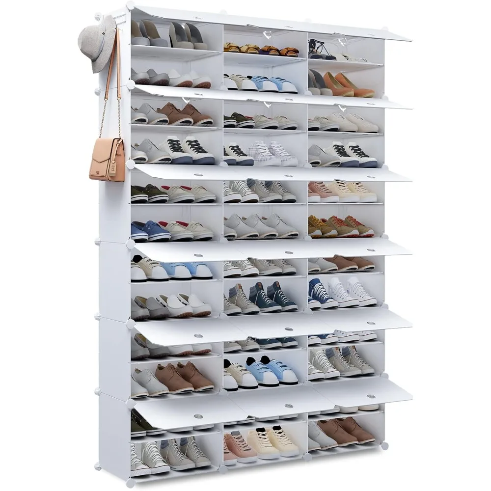 

Portable Shoe Rack Organizer 36 Grids Tower Shelf Storage Cabinet Stand Expandable for Heels, Boots, Slippers, White