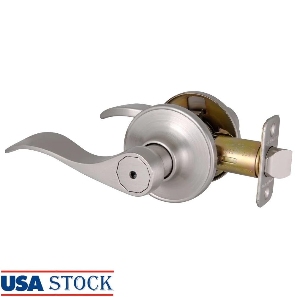 

Privacy Door Lever Satin Nickel Bedroom Bathroom Fully Reversible Locking Handle Quick Installation ANSI Grade 3 Security