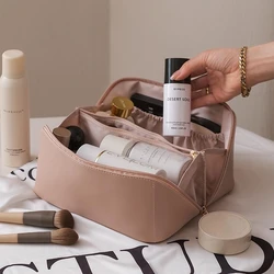 Organizador de maquillaje para mujer, neceser grande de viaje, estuche de cuero de gran capacidad para guardar cosméticos