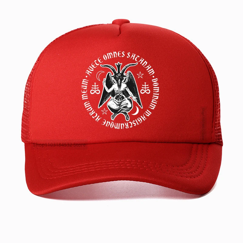 Baphomet Satanic Crosses With Hail Satan hat cartoon print Satanic Lucifer Devil Baseball cap summer Mesh Trucker Caps Gorras