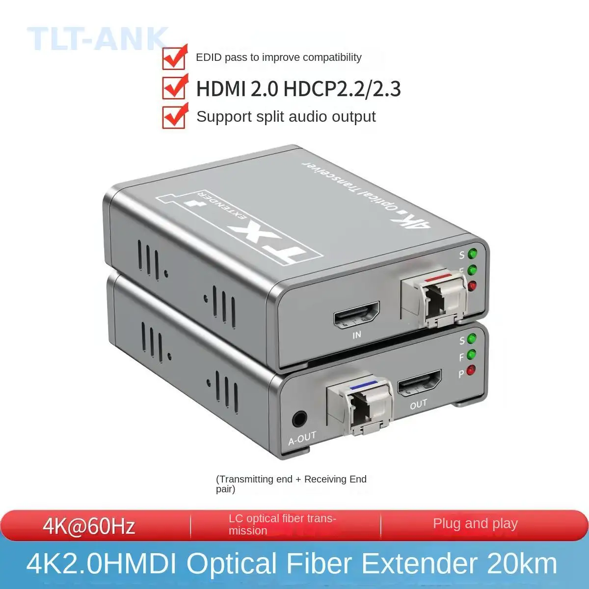 4K HDMI2.0 Fiber Extender over LC Fiber Cable HDMI to Fiber Video Transceiver Transmitter and Receiver kit with LC SFP Module