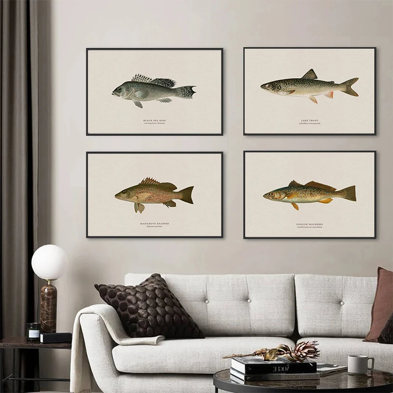 Vintage Bass Fish Trout Fly Fishing Posters Prints Canvas Painting Fisherman Retro Wall Art Picture for Living Room Home Decor