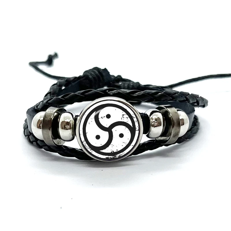 Bdsm Triskelion Symbol Pattern Leather Bracelets Glass Dome Snap Button Bracelet & Bangles Fashion Women Men Jewelry