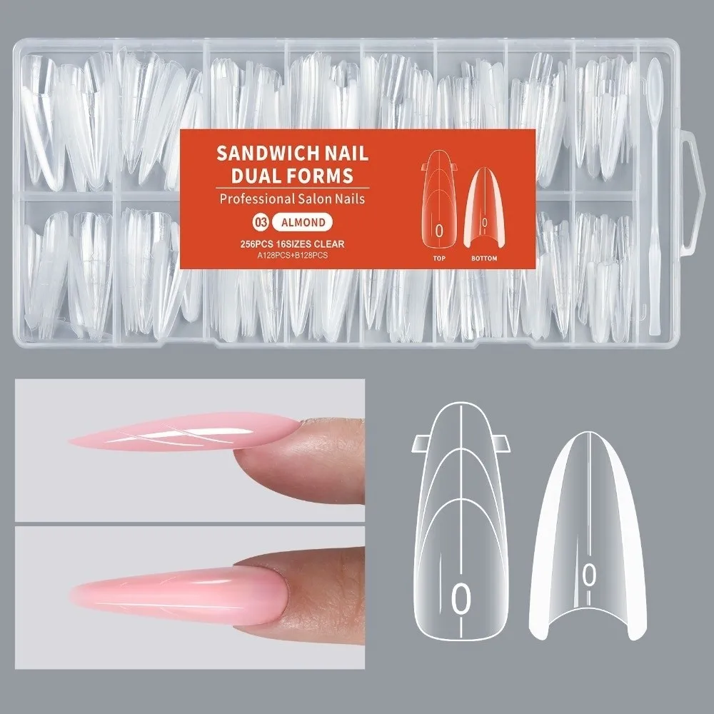256Pcs/Box Gifts Full Cover Nail Sandwich Dual Form Transparent Nail Tools Tips Nail Extension Form DIY Nail Tips