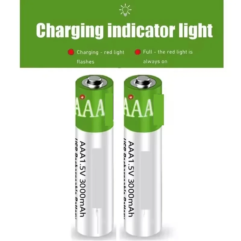 New USB AAA Rechargeable Batteries 1.5V 3000 mAh li-ion battery for remote control mouseElectric toy battery+ Type-C Cable