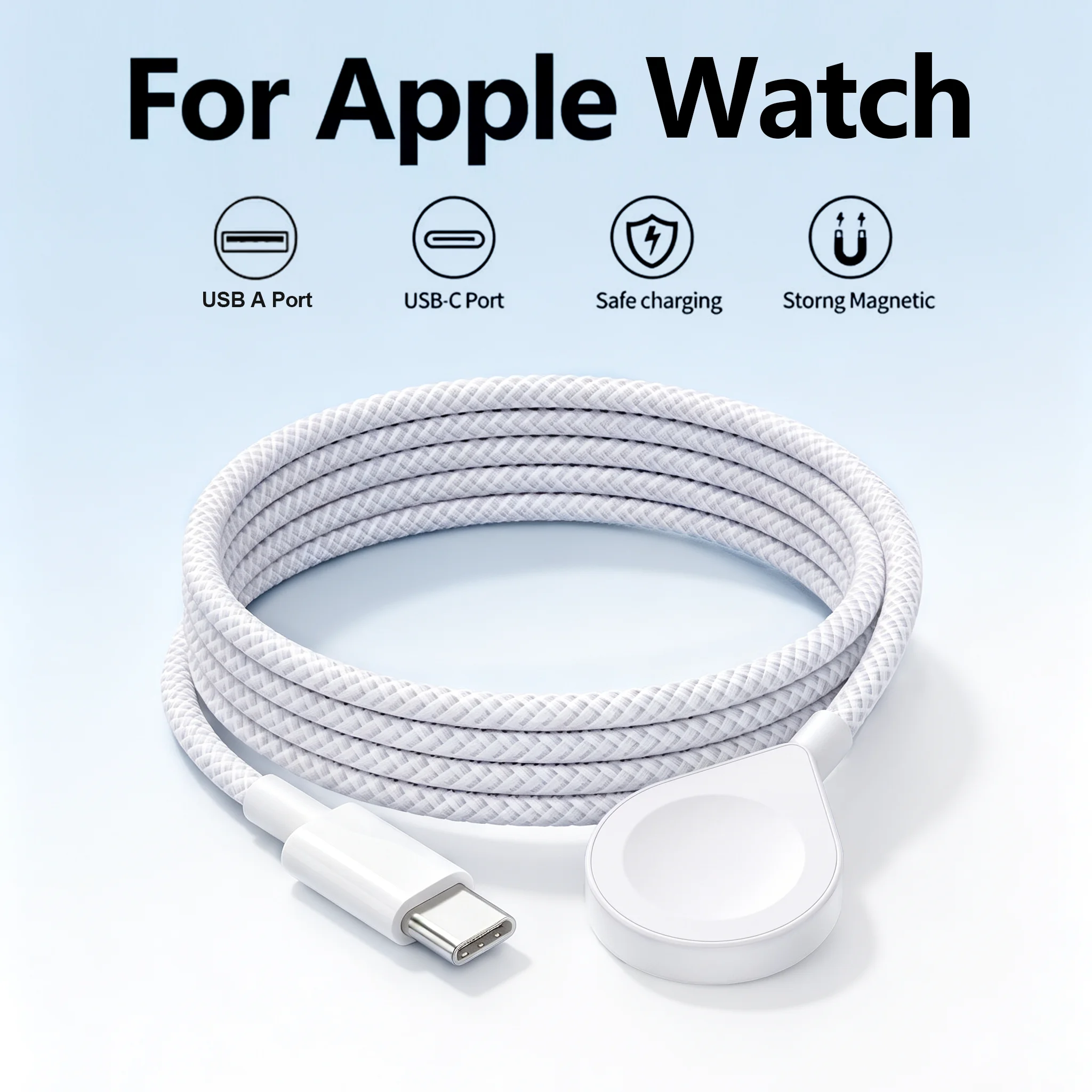 Cabo de Carregamento Rápido Magnético USB Tipo C para Apple Watch, Compatível com iWatch Série 11 10 9 8 7 6 5 4 3 2 1 Edição Ultra