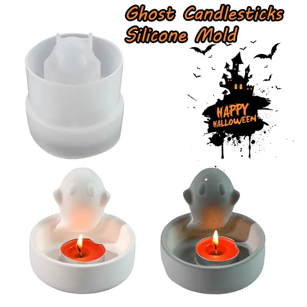 

DIY Ghost Candlesticks Silicone Mold Creative Halloween 3D Candle Holder Molds Ghost Shape Soft Candle Holder Resin Molds