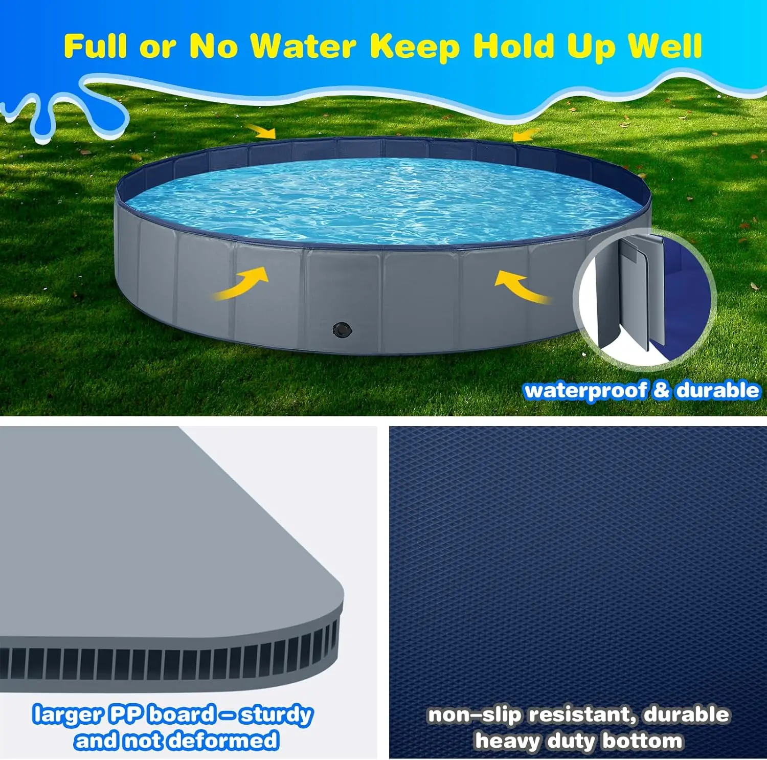 Dog Pool for Large Dogs Kiddie Pool Hard Plastic Foldable Dog Bathing Tub Portable Outside Kids Swimming for Pets and Dogs Outdoor Backyard view 4