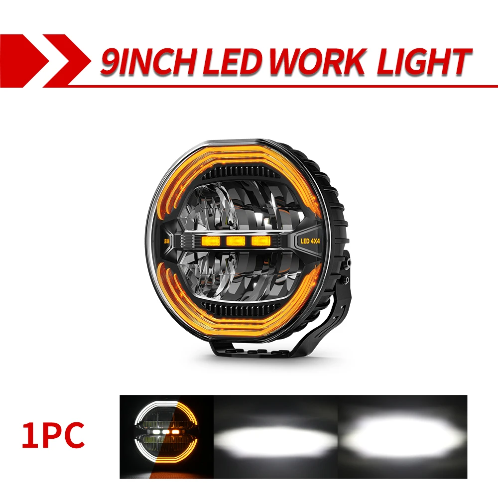 CO LIGHT 2026 Nieuwste met amberwit DRL-glare 9 inch ronde extra led-rijkoplamp vrachtwagenlicht 9 inch voor SUV-tractor