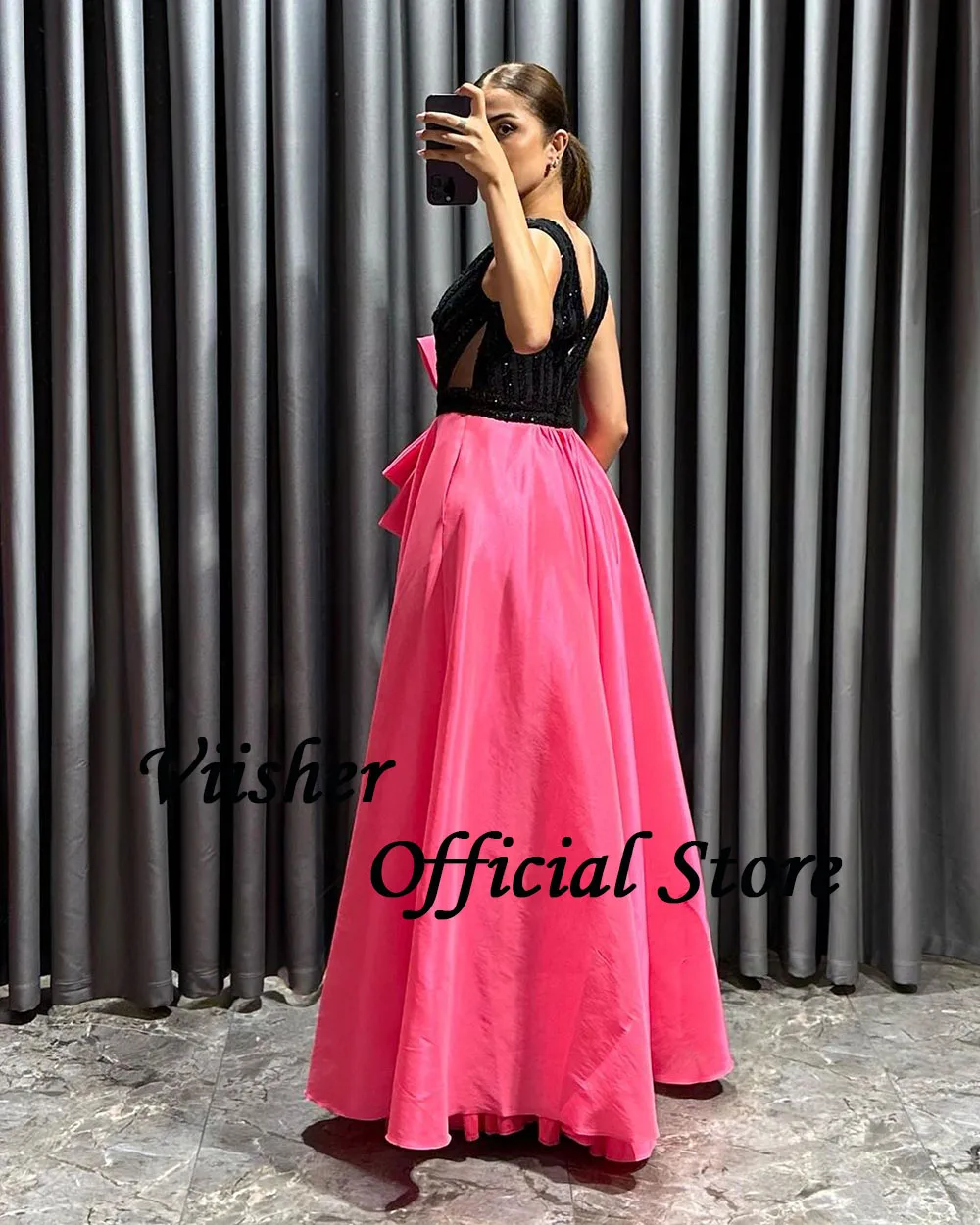 Viisher-vestidos de graduación de línea A rosa con cuentas de lentejuelas, vestido de fiesta de lujo hasta el suelo, vestidos de noche formales personalizados