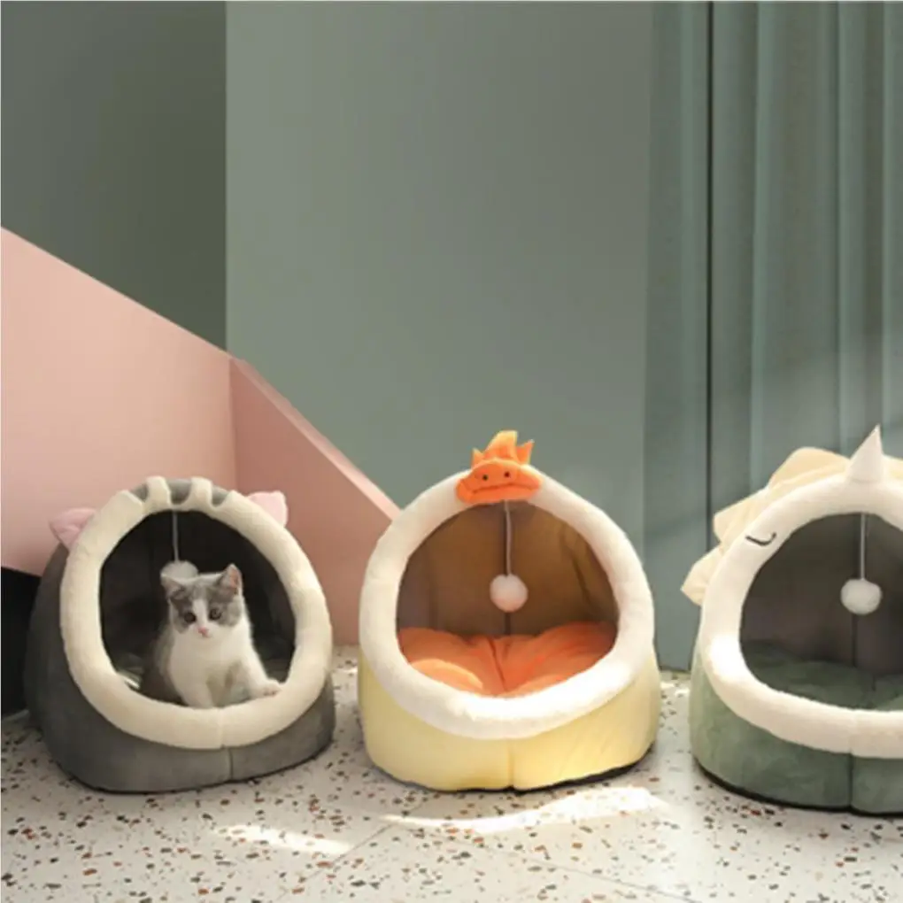 Cama para mascotas cálida y acogedora, cojín para casa para gatos con parte inferior antideslizante, cama nido para dormir extraíble y lavable para mascotas