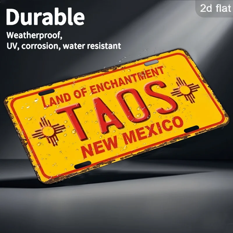 لافتة معدنية مسطحة ثنائية الأبعاد، قطعة واحدة من "Land of Enchantment Taos New Mexico" - ديكور حائط من الألومنيوم مقاس 6 × 12 بوصة مع فتحات محفورة مسبقًا #6