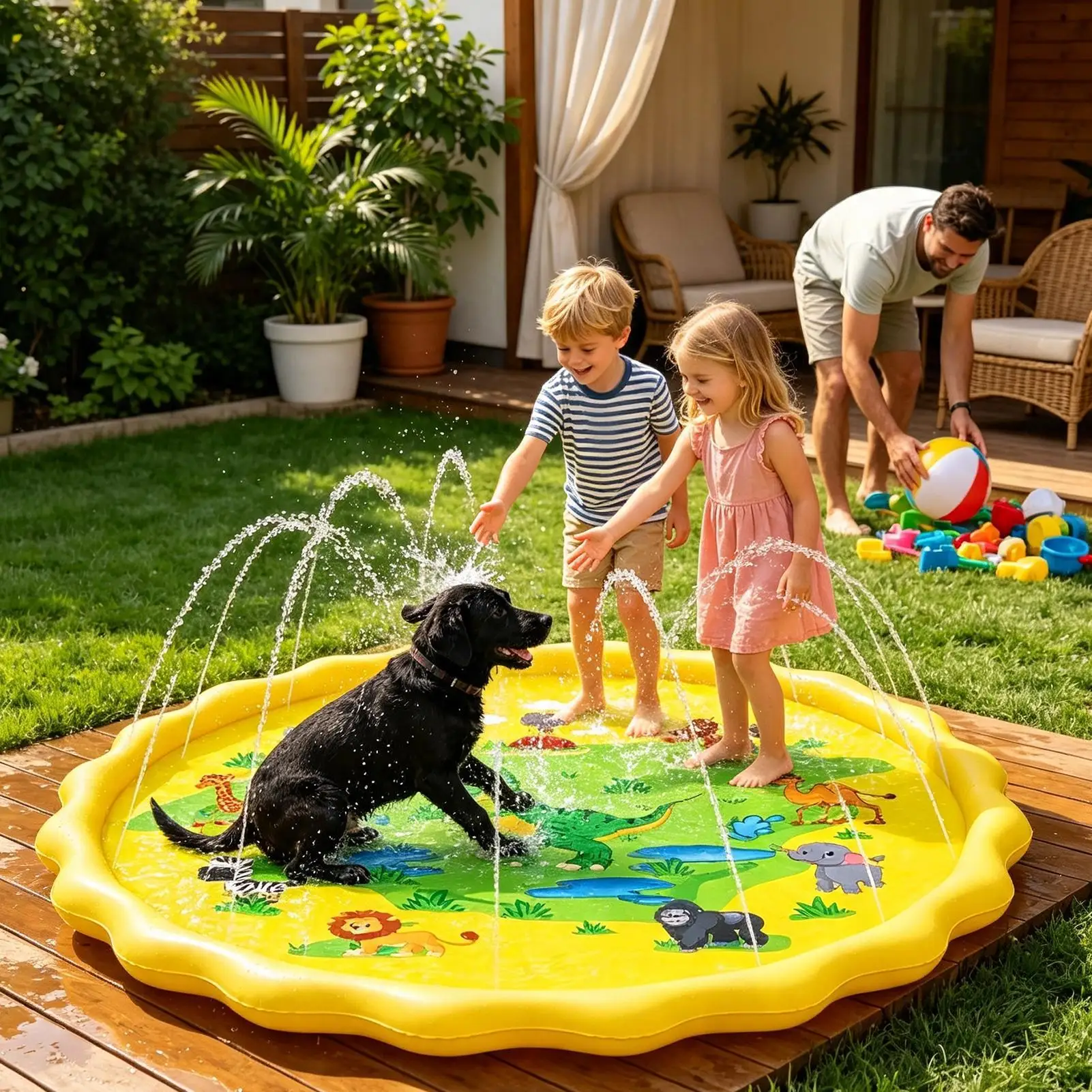 Sprinkler Pad 170cm Foldable Leakproof Summer Paddling Toy Sprinkler Pool For Backyard Yard Garden Lawn Beach Park Playground