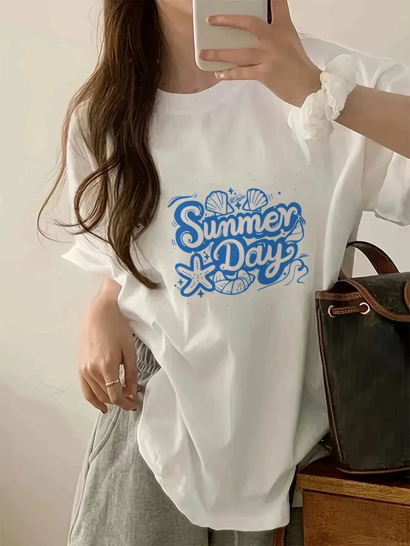 

Motorcycle Summer Women's Y2K Relaxed T-Shirts Streetwear Style Casual Short Sleeve Tee Women Clothing