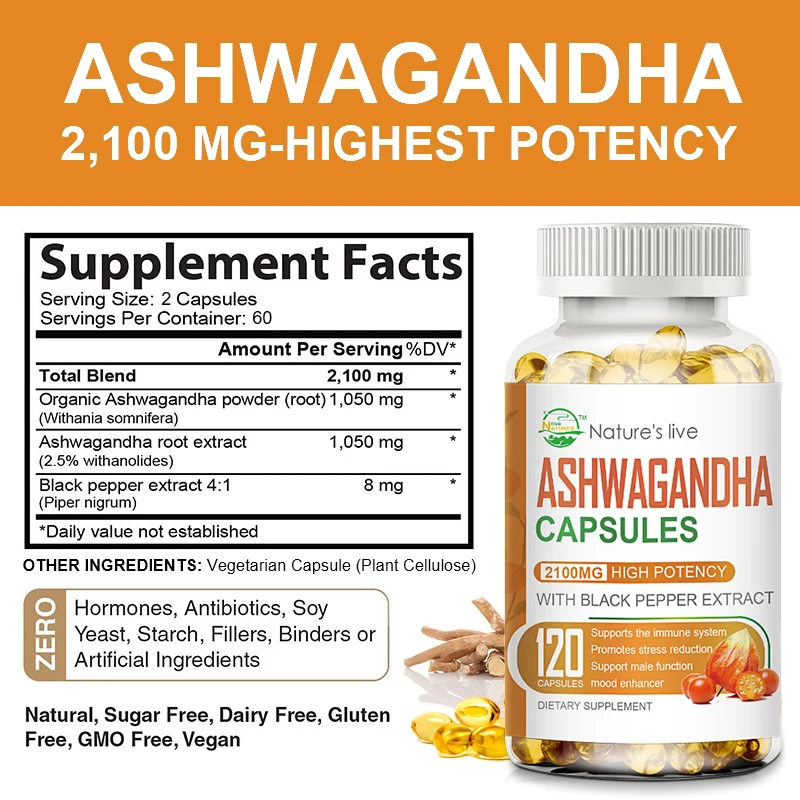 Ashwagandha 2100mg-vegane Kapseln reiner Wurzel extrakt hochfeste Tabletten