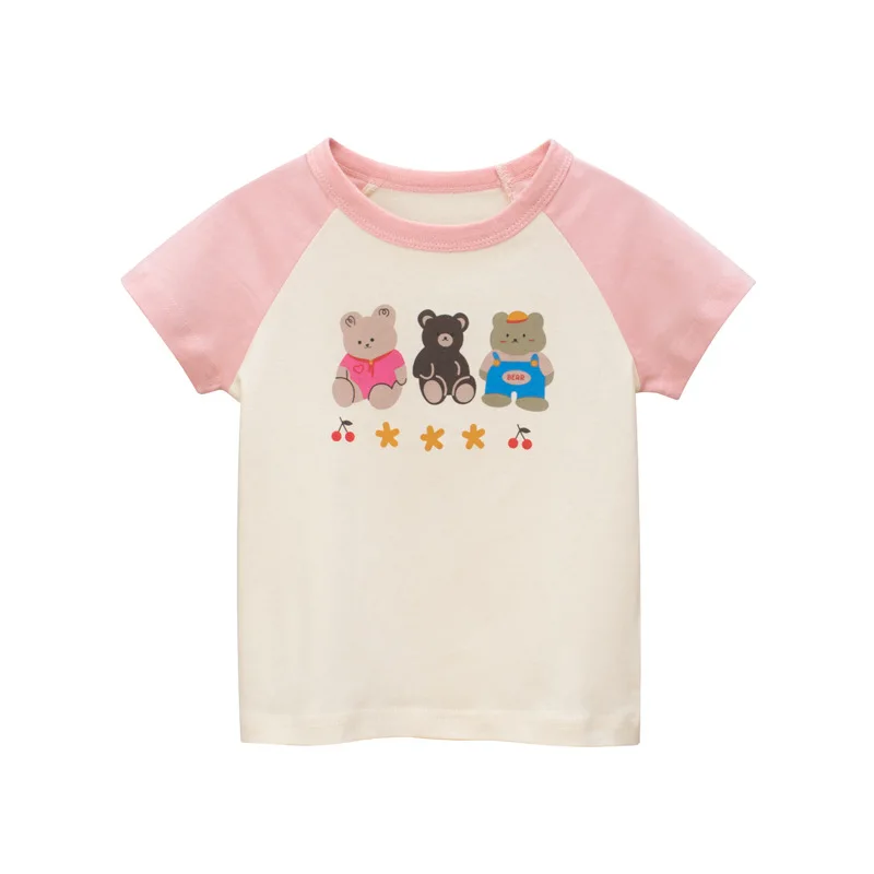 Camiseta infantil com mangas estampadas, roupa de menina infantil, top de bebê, crianças, meninas, 2 a 8 anos, verão, 2022