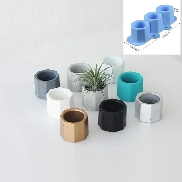 1Pcs Fleshy Flower Pot Silicone Mold Octagonal 3 Holes Concrete Mould Candlestick Mold Ceramic Clay Mold Color Random