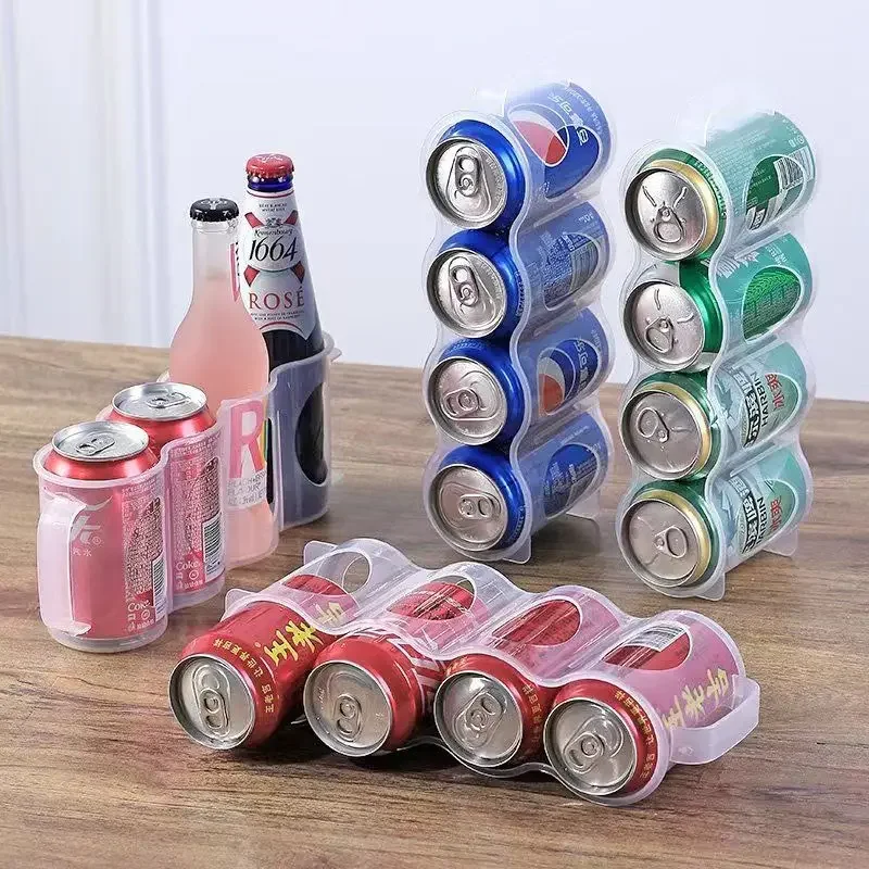 4 Holes Beverage Soda Drink Can Organizer Racks Fridge Drink Bottle Holder Beer Refrigeration Shelf Home Kitchen Storage Box