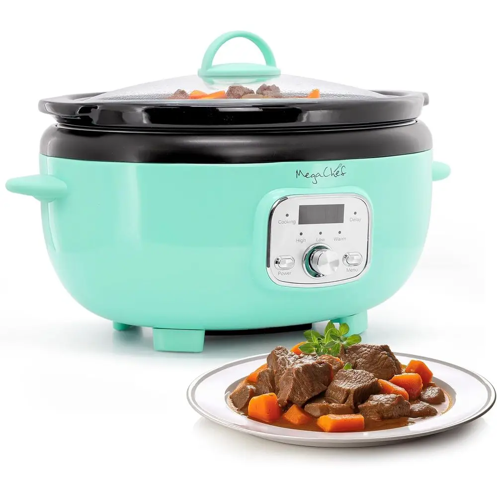 

Turquoise 6.9-Quart Oval Electric Slow Cooker with Removable Ceramic Pot and 3 Heat Settings