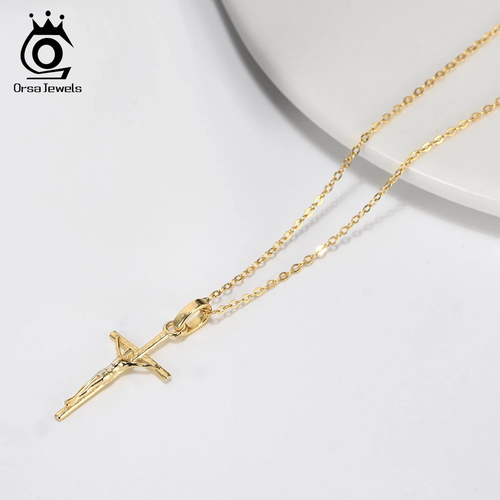 ORSA JEWELS Classic 925 Sterling Silver 25mm Cross Pendant Necklace for Women Hip Hop Necklace Christian Religious Jewelry APN39