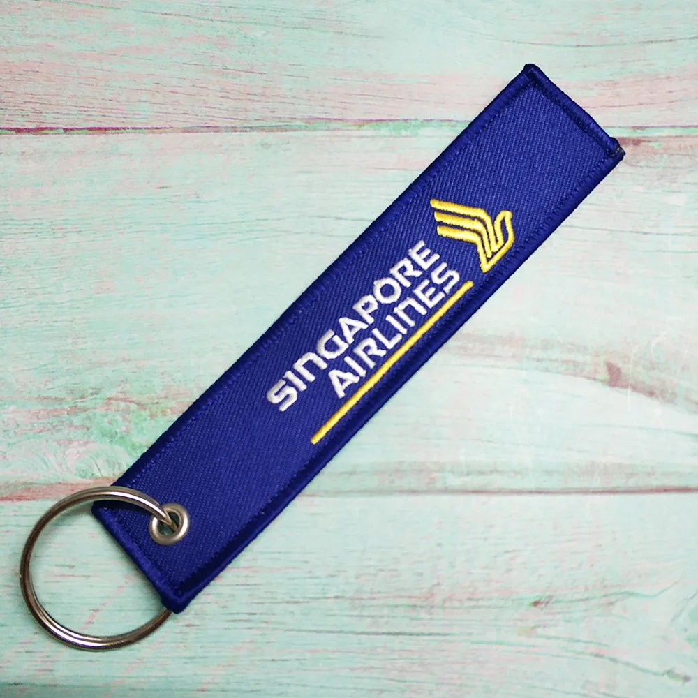 MiFaViPa 5 PCs Blue Singapore Airlines Keychain Embroidery Fashion Aviation Key Chain for Men Gift Flight Crew Luggage Tag