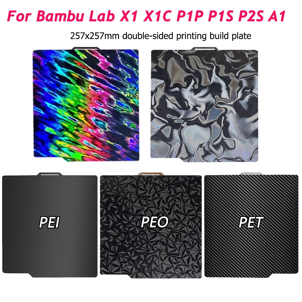 

257x257mm for Bambu Lab P2S A1 X1C Build Plate Bambulab P1S P1P PEI Sheet PEO PET Bed Spring Steel Sheet for Bambu Lab X1 Carbon