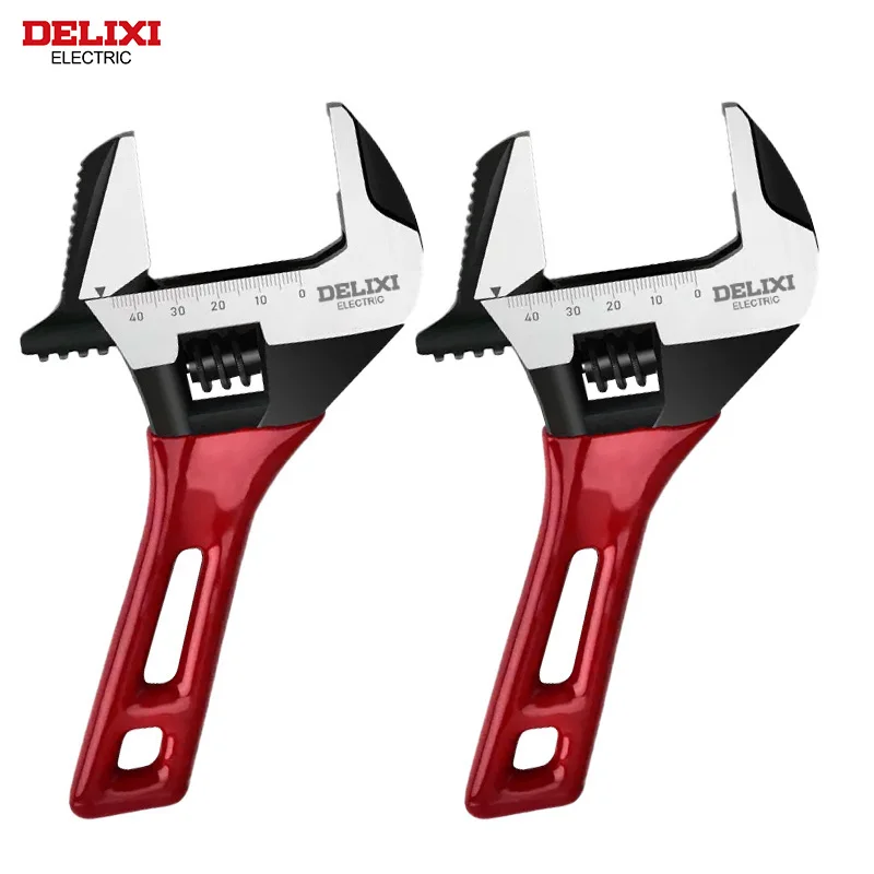 DELIXI ELECTRIC Short Handle Wrench，Big Opening Ratchet Wheel Adjustable Bathroom Wrench，for MaintainingBathroomPiping Facilitie