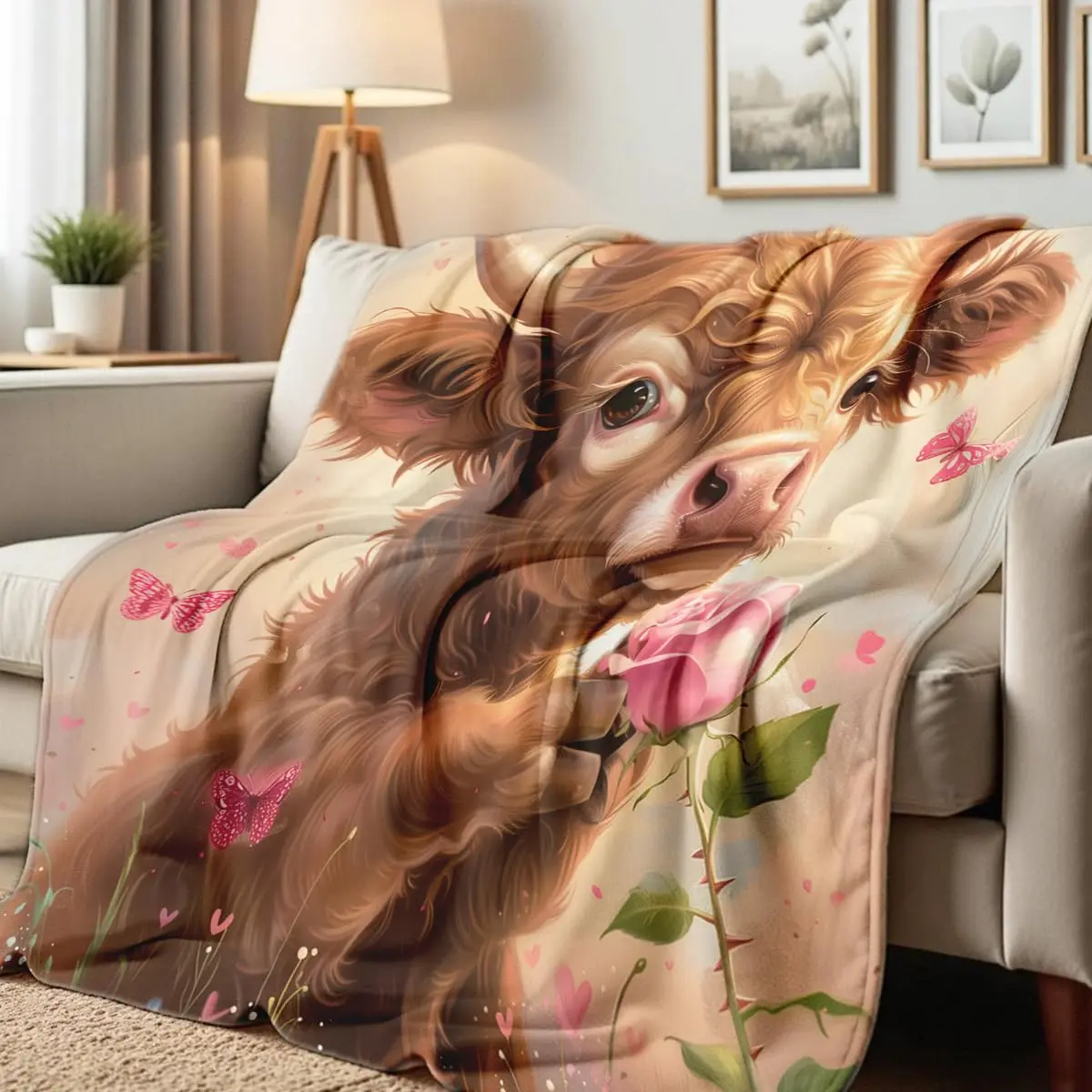 Highland Cow Blanket Warm Plush Cow Flannel Throw Blanket Super Soft Fleece Cozy Fuzzy Highland Cows Stuffed Animal Blanket